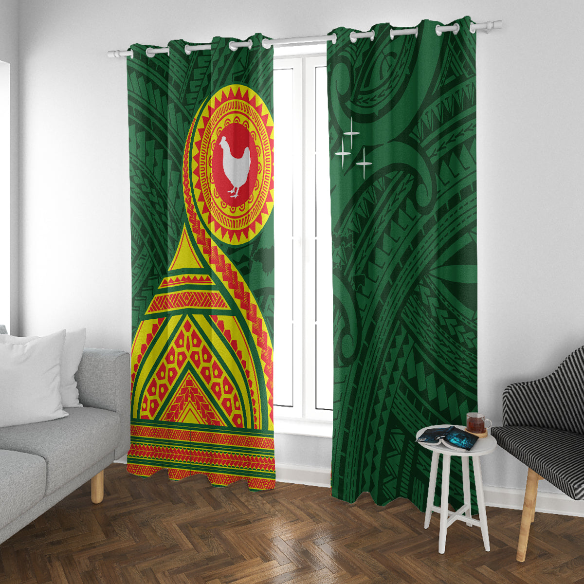 Manu'a Cession Day Window Curtain Polynesian Pattern LT03 With Grommets Green - Polynesian Pride