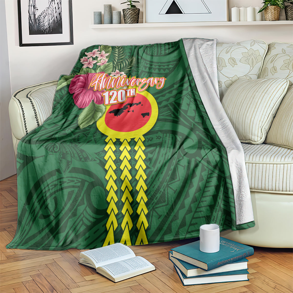 Manu'a Cession Day 120th Anniversary Blanket Polynesian Pattern and Hibiscus Flower LT03 Green - Polynesian Pride
