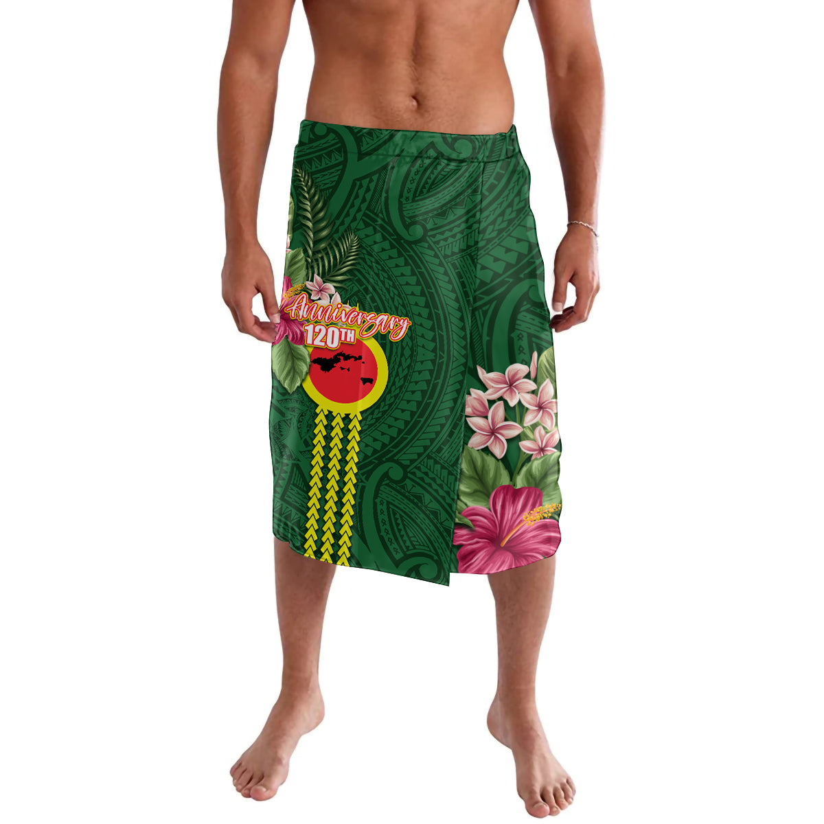 Manu'a Cession Day 120th Anniversary Lavalava Polynesian Pattern and Hibiscus Flower LT03 Green - Polynesian Pride