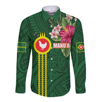 Manu'a Cession Day 120th Anniversary Long Sleeve Button Shirt Polynesian Pattern and Hibiscus Flower LT03 Unisex Green - Polynesian Pride