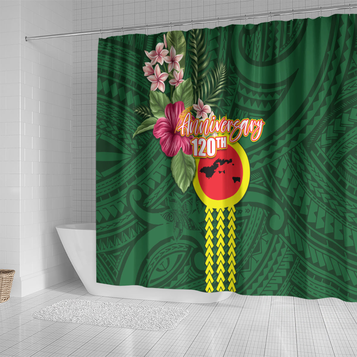 Manu'a Cession Day 120th Anniversary Shower Curtain Polynesian Pattern and Hibiscus Flower LT03 - Polynesian Pride