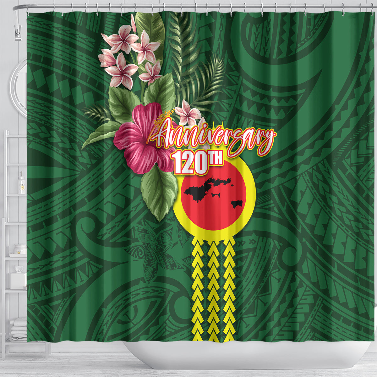 Manu'a Cession Day 120th Anniversary Shower Curtain Polynesian Pattern and Hibiscus Flower LT03 - Polynesian Pride