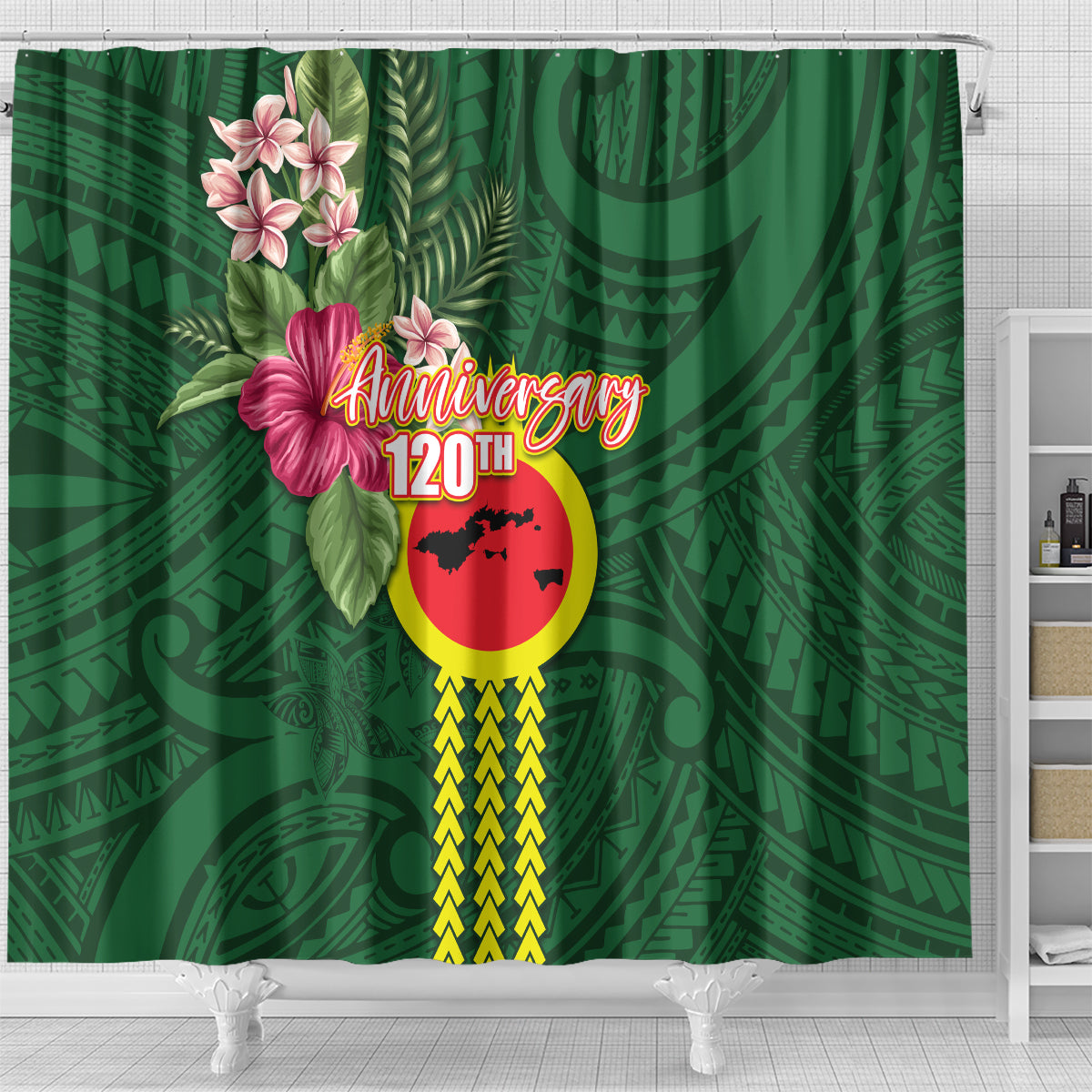 Manu'a Cession Day 120th Anniversary Shower Curtain Polynesian Pattern and Hibiscus Flower LT03 - Polynesian Pride