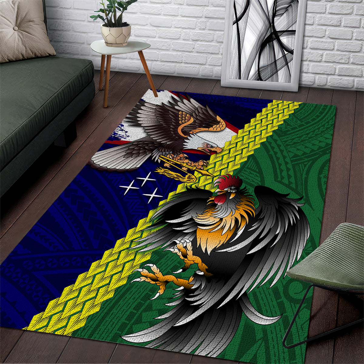 Manu'a Island and American Samoa Area Rug Rooster and Eagle Mascot LT03 Green - Polynesian Pride