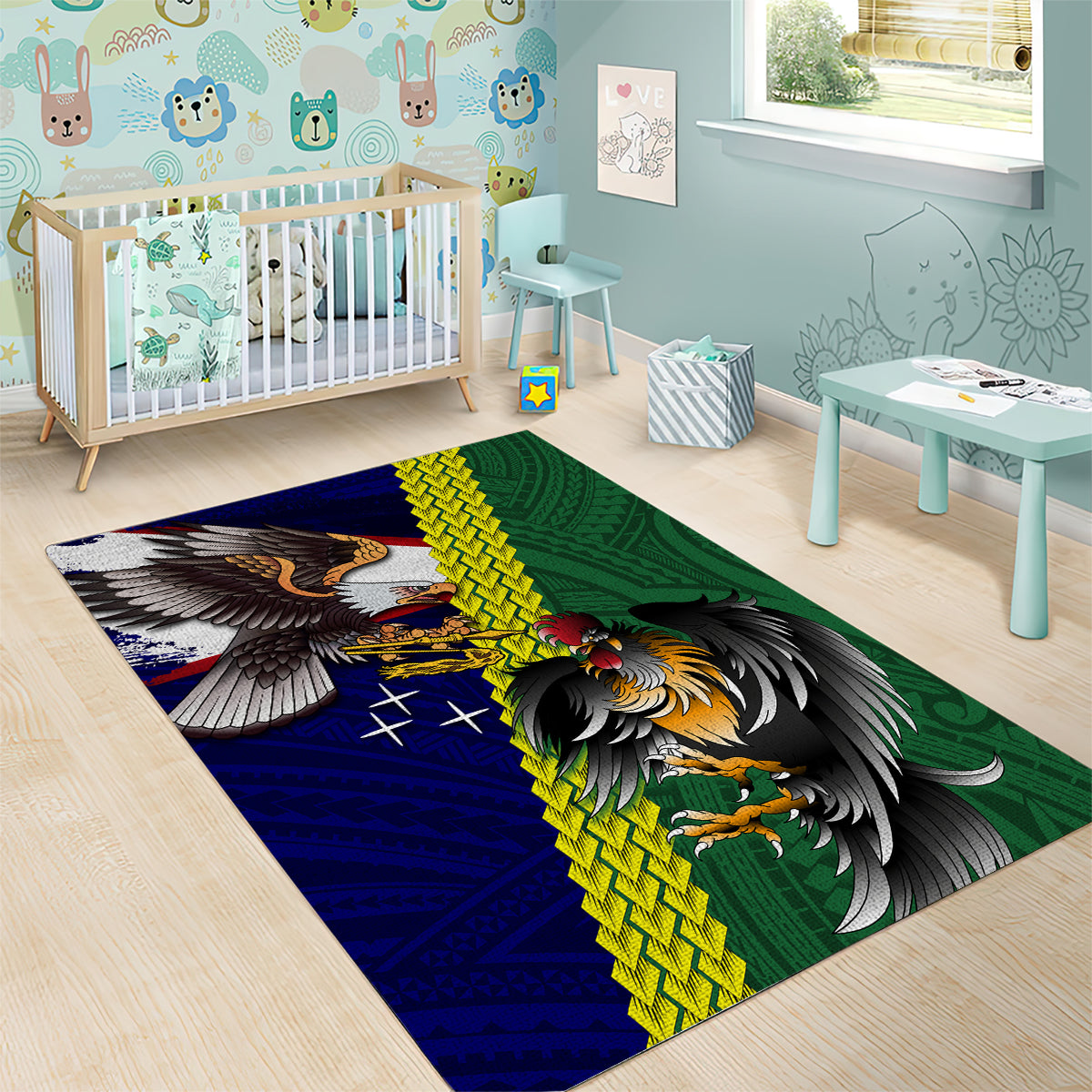 Manu'a Island and American Samoa Area Rug Rooster and Eagle Mascot LT03 - Polynesian Pride
