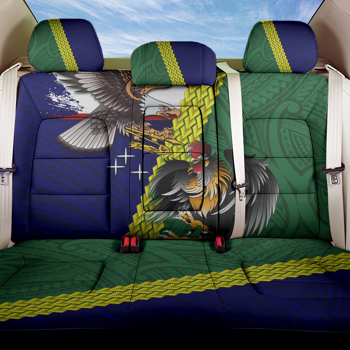 Manu'a Island and American Samoa Back Car Seat Cover Rooster and Eagle Mascot LT03 One Size Green - Polynesian Pride