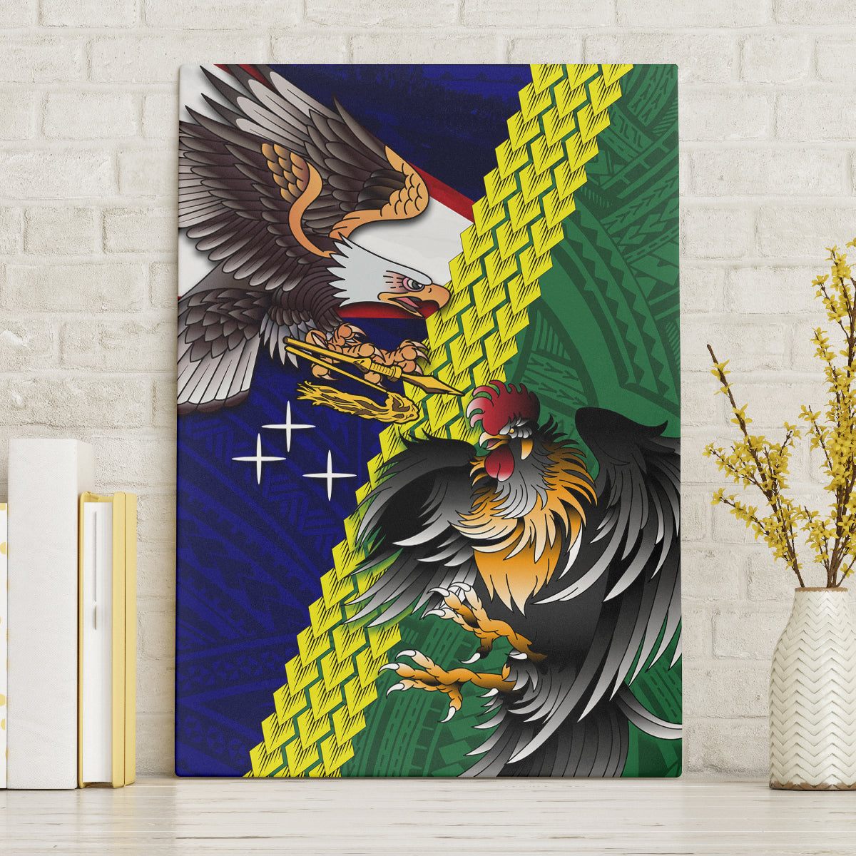 Manu'a Island and American Samoa Canvas Wall Art Rooster and Eagle Mascot LT03 Without Frame Green - Polynesian Pride