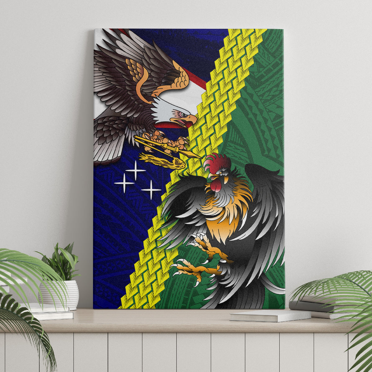 Manu'a Island and American Samoa Canvas Wall Art Rooster and Eagle Mascot LT03 - Polynesian Pride