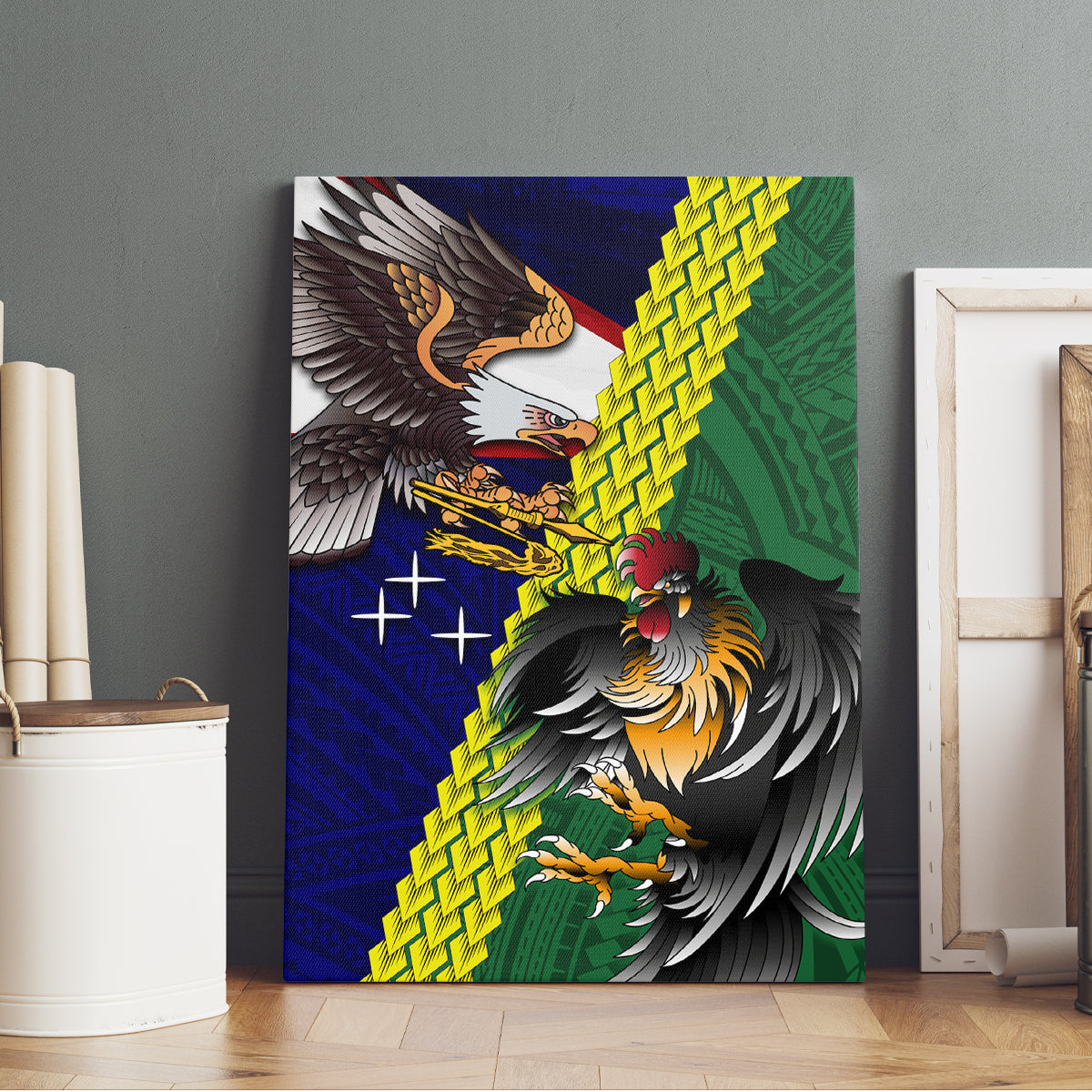 Manu'a Island and American Samoa Canvas Wall Art Rooster and Eagle Mascot LT03 - Polynesian Pride