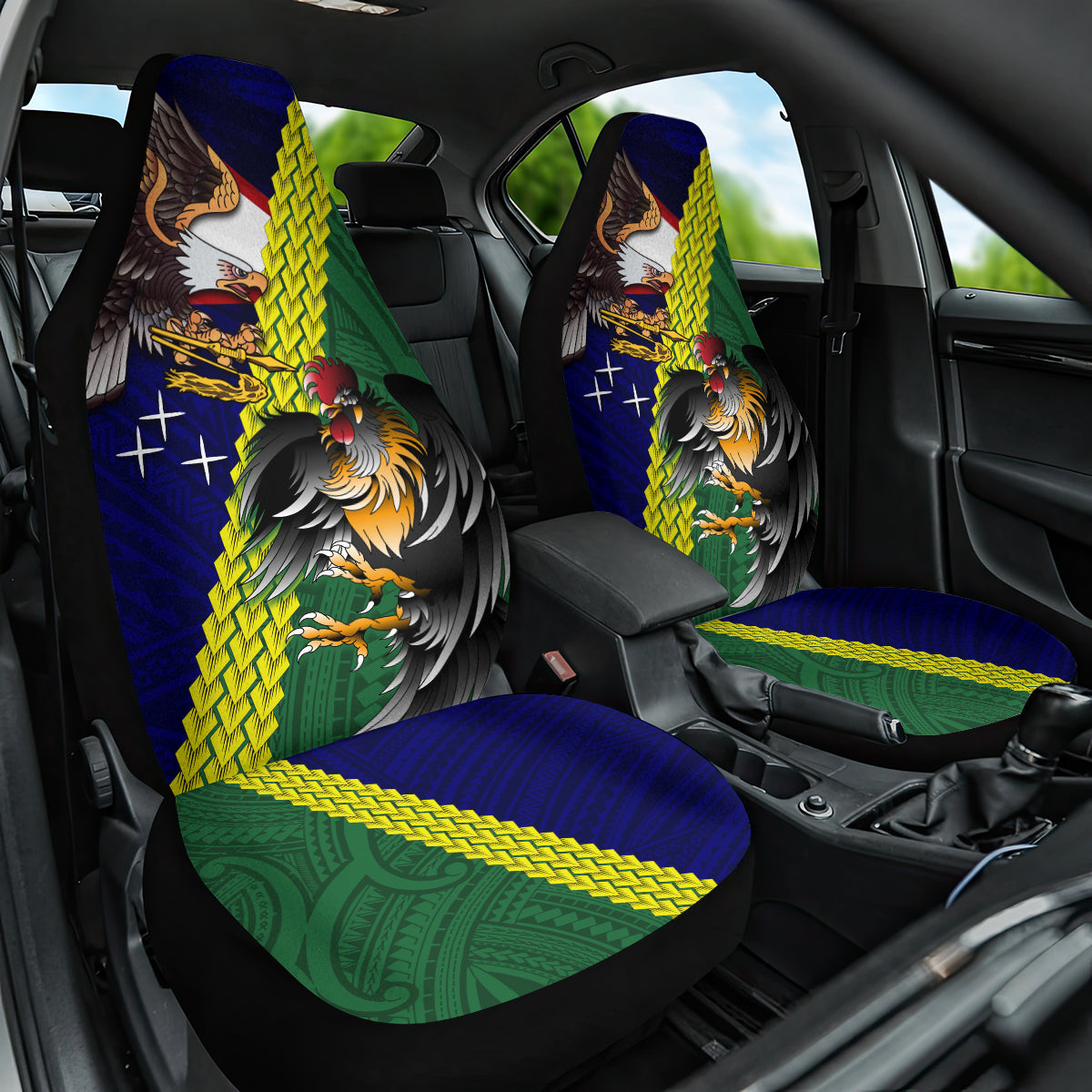 Manu'a Island and American Samoa Car Seat Cover Rooster and Eagle Mascot LT03 One Size Green - Polynesian Pride