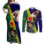 Manu'a Island and American Samoa Couples Matching Off Shoulder Maxi Dress and Long Sleeve Button Shirt Rooster and Eagle Mascot