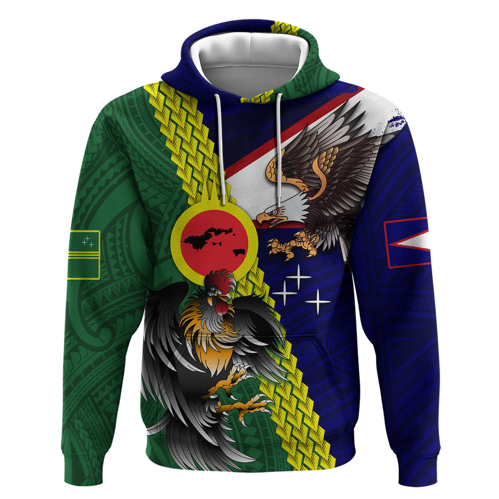 Manu'a Island and American Samoa Hoodie Rooster and Eagle Mascot LT03 Pullover Hoodie Green - Polynesian Pride