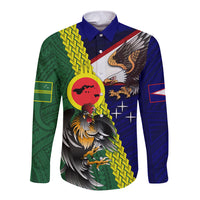Manu'a Island and American Samoa Long Sleeve Button Shirt Rooster and Eagle Mascot LT03 Unisex Green - Polynesian Pride