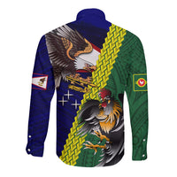 Manu'a Island and American Samoa Long Sleeve Button Shirt Rooster and Eagle Mascot LT03 - Polynesian Pride