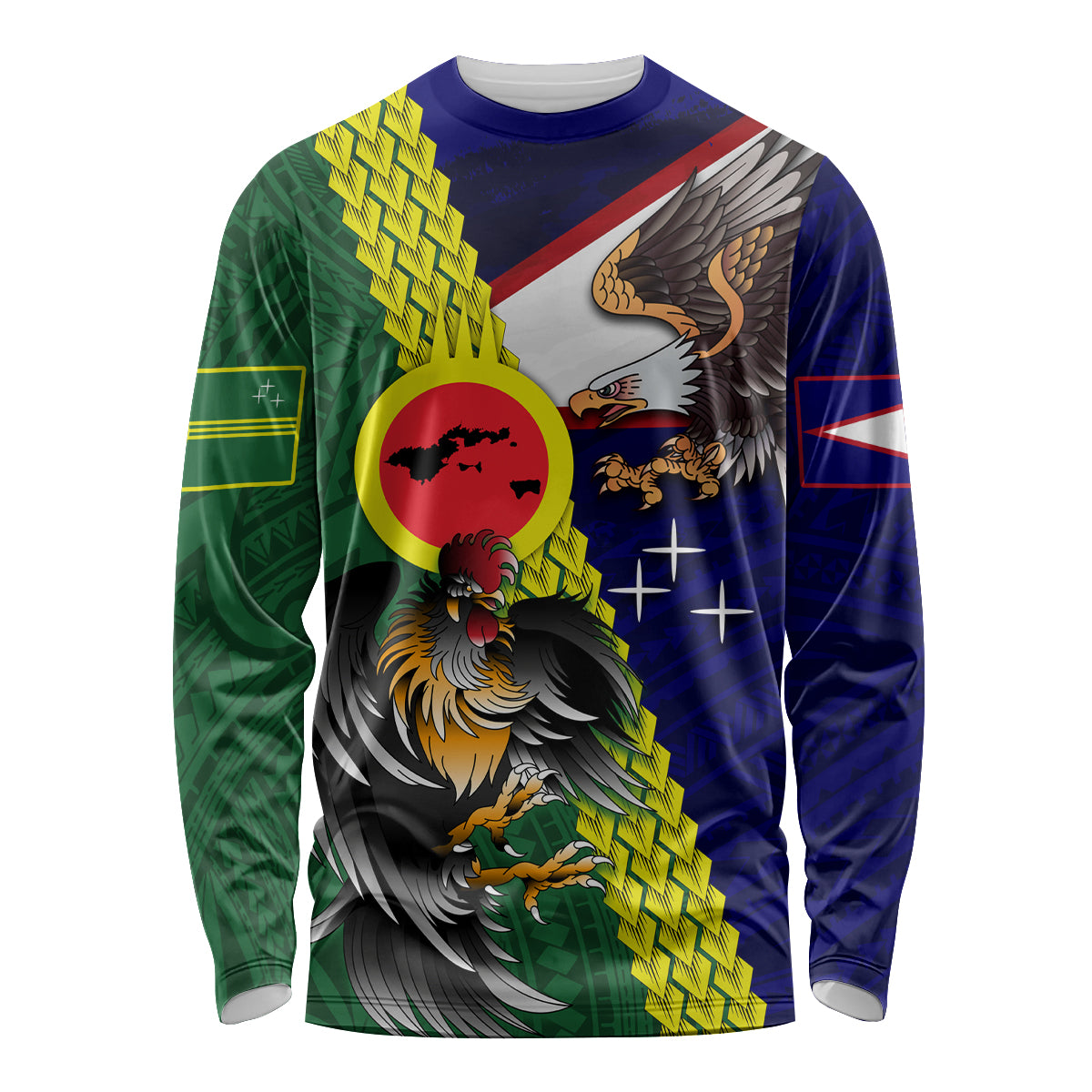 Manu'a Island and American Samoa Long Sleeve Shirt Rooster and Eagle Mascot LT03 Unisex Green - Polynesian Pride