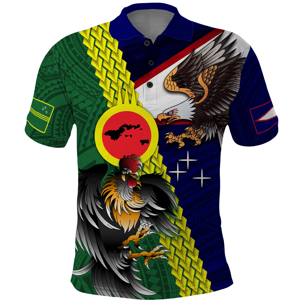 Manu'a Island and American Samoa Polo Shirt Rooster and Eagle Mascot LT03 Green - Polynesian Pride