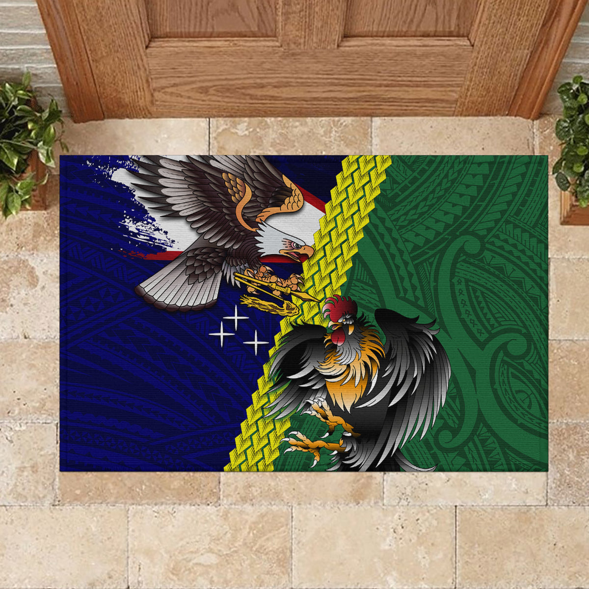 Manu'a Island and American Samoa Rubber Doormat Rooster and Eagle Mascot LT03 - Polynesian Pride