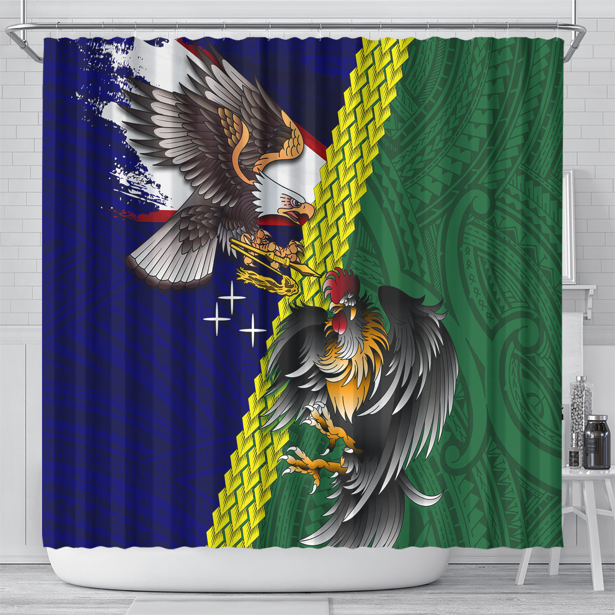 Manu'a Island and American Samoa Shower Curtain Rooster and Eagle Mascot LT03 - Polynesian Pride