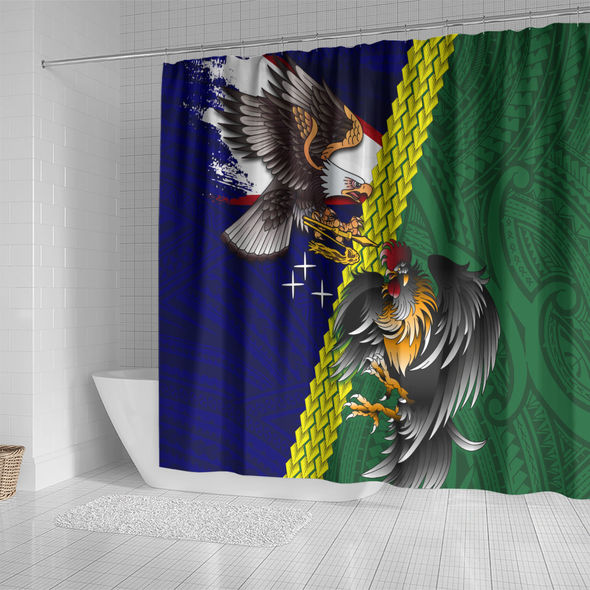 Manu'a Island and American Samoa Shower Curtain Rooster and Eagle Mascot LT03 - Polynesian Pride