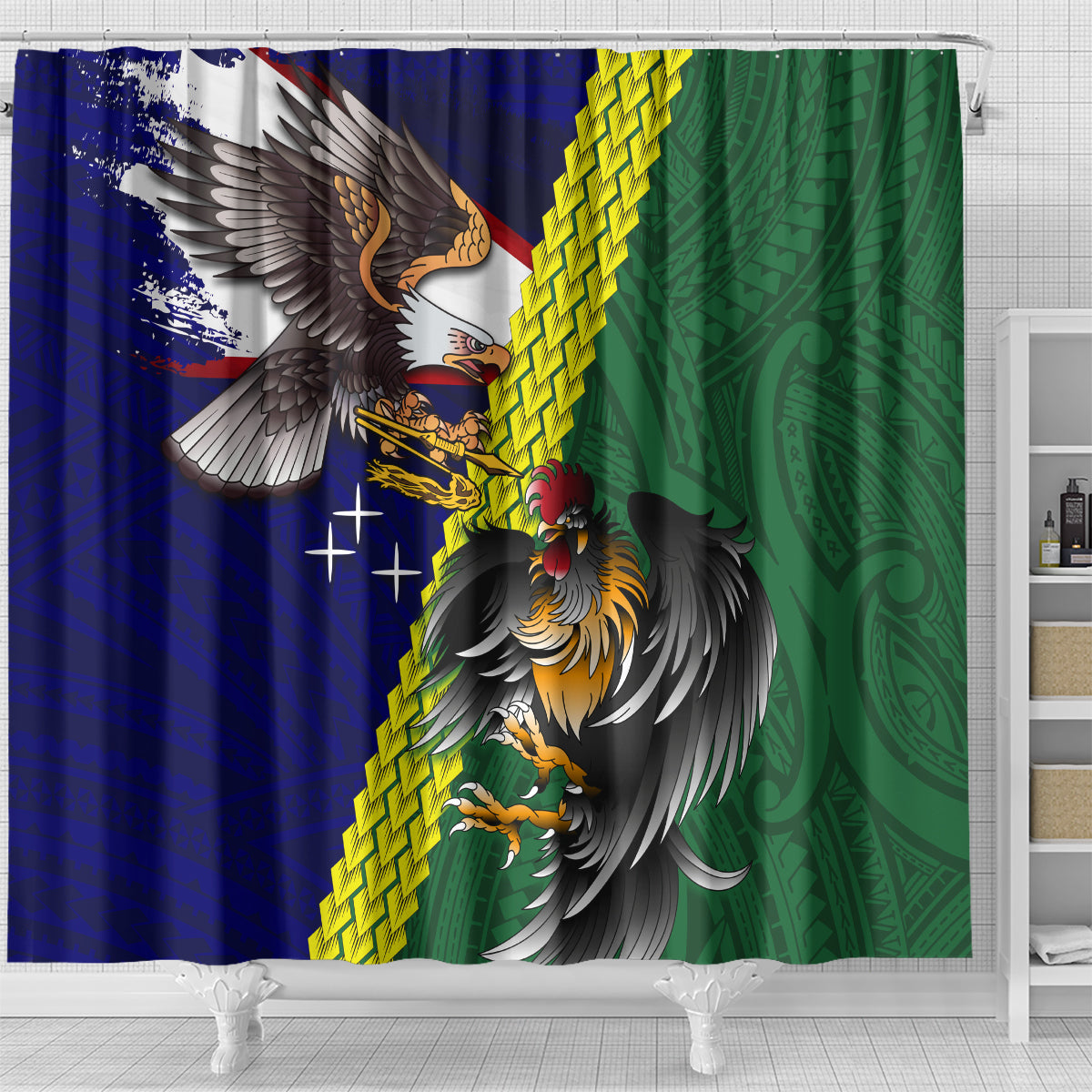 Manu'a Island and American Samoa Shower Curtain Rooster and Eagle Mascot LT03 - Polynesian Pride