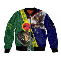 Manu'a Island and American Samoa Sleeve Zip Bomber Jacket Rooster and Eagle Mascot LT03 Unisex Green - Polynesian Pride