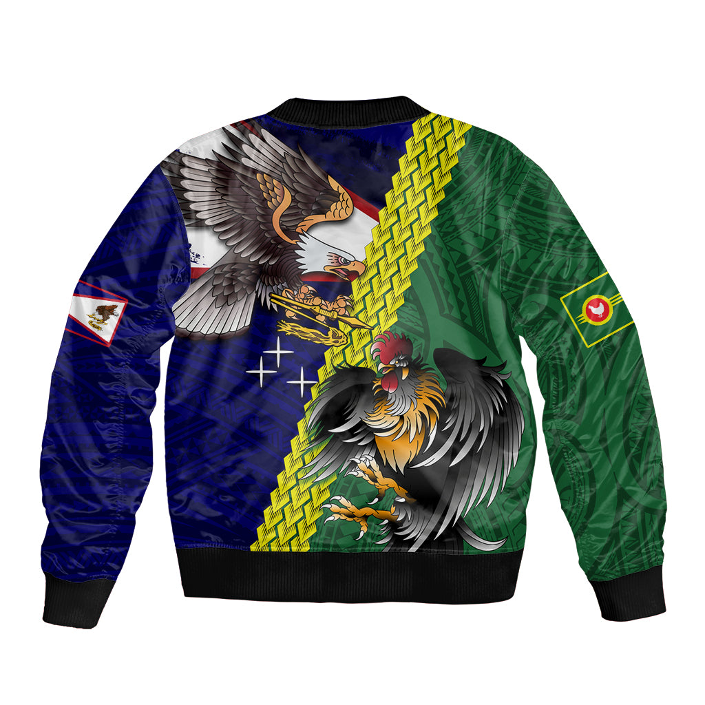 Manu'a Island and American Samoa Sleeve Zip Bomber Jacket Rooster and Eagle Mascot LT03 - Polynesian Pride
