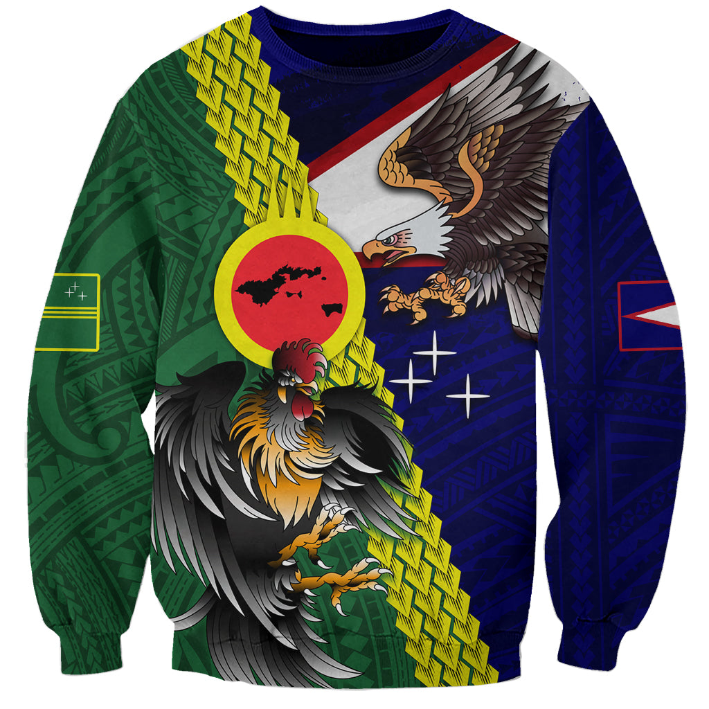 Manu'a Island and American Samoa Sweatshirt Rooster and Eagle Mascot LT03 Unisex Green - Polynesian Pride