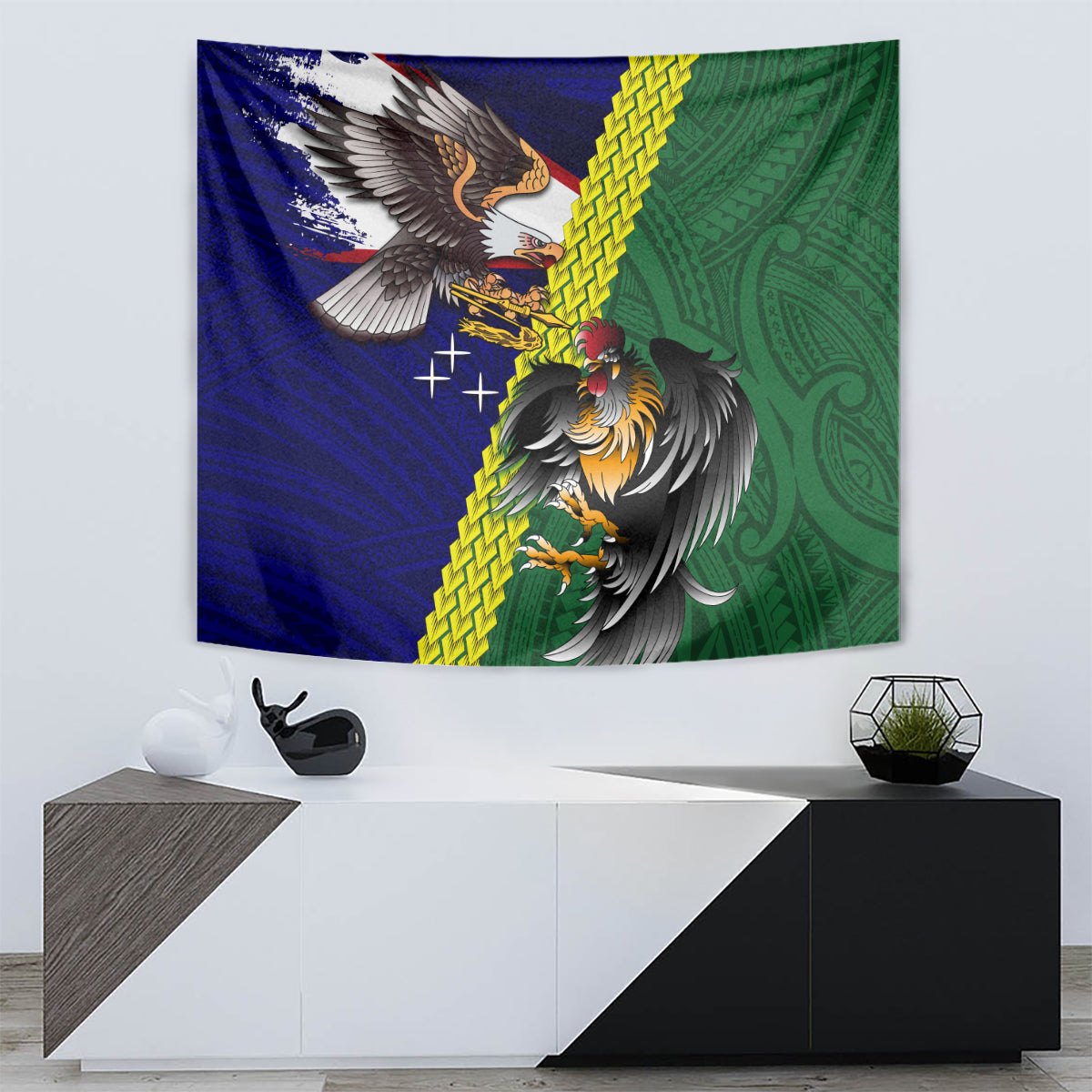 Manu'a Island and American Samoa Tapestry Rooster and Eagle Mascot LT03 - Polynesian Pride