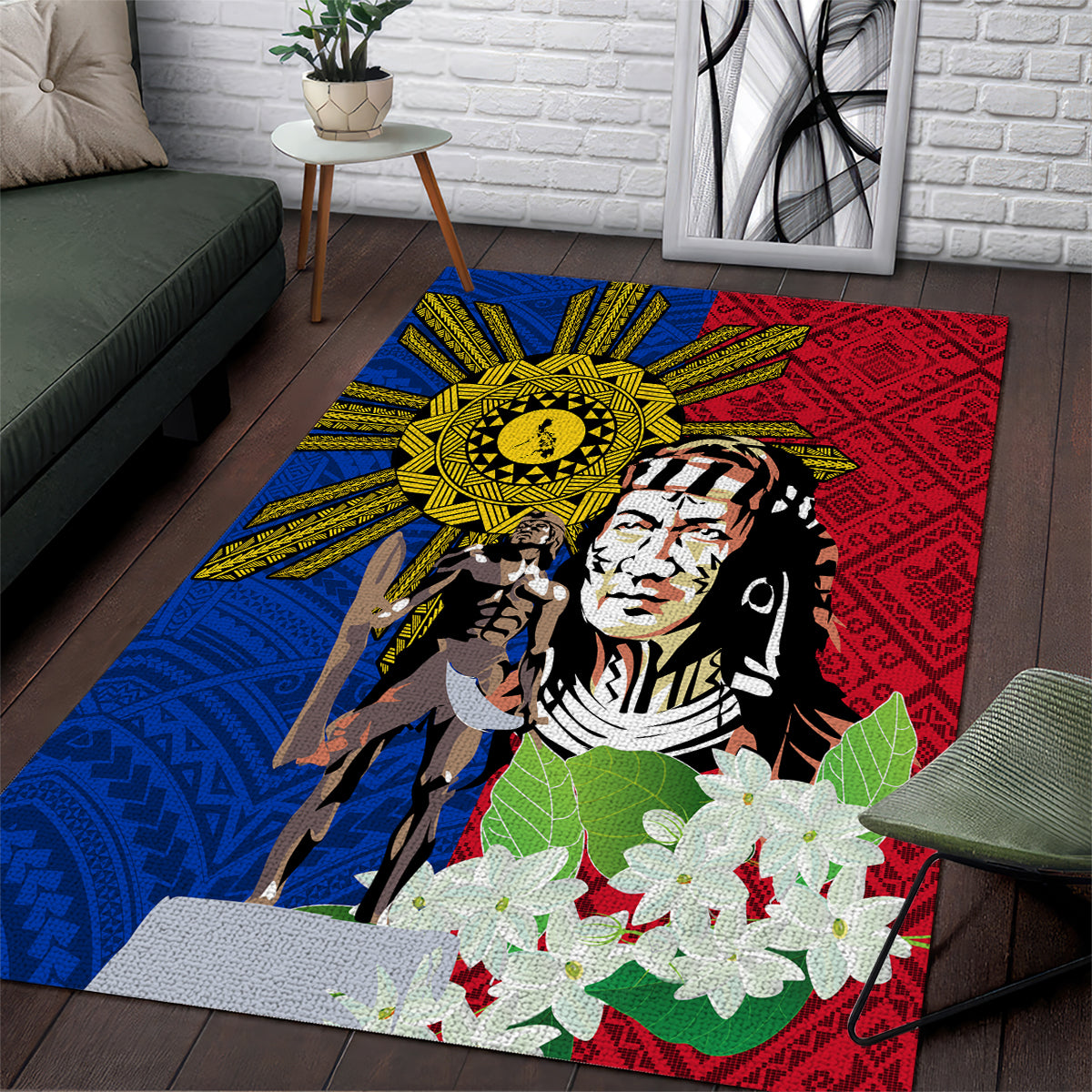 Philippines Lapu-Lapu Area Rug Filipino Sun Tattoo With Yakan Pattern LT03 Red - Polynesian Pride