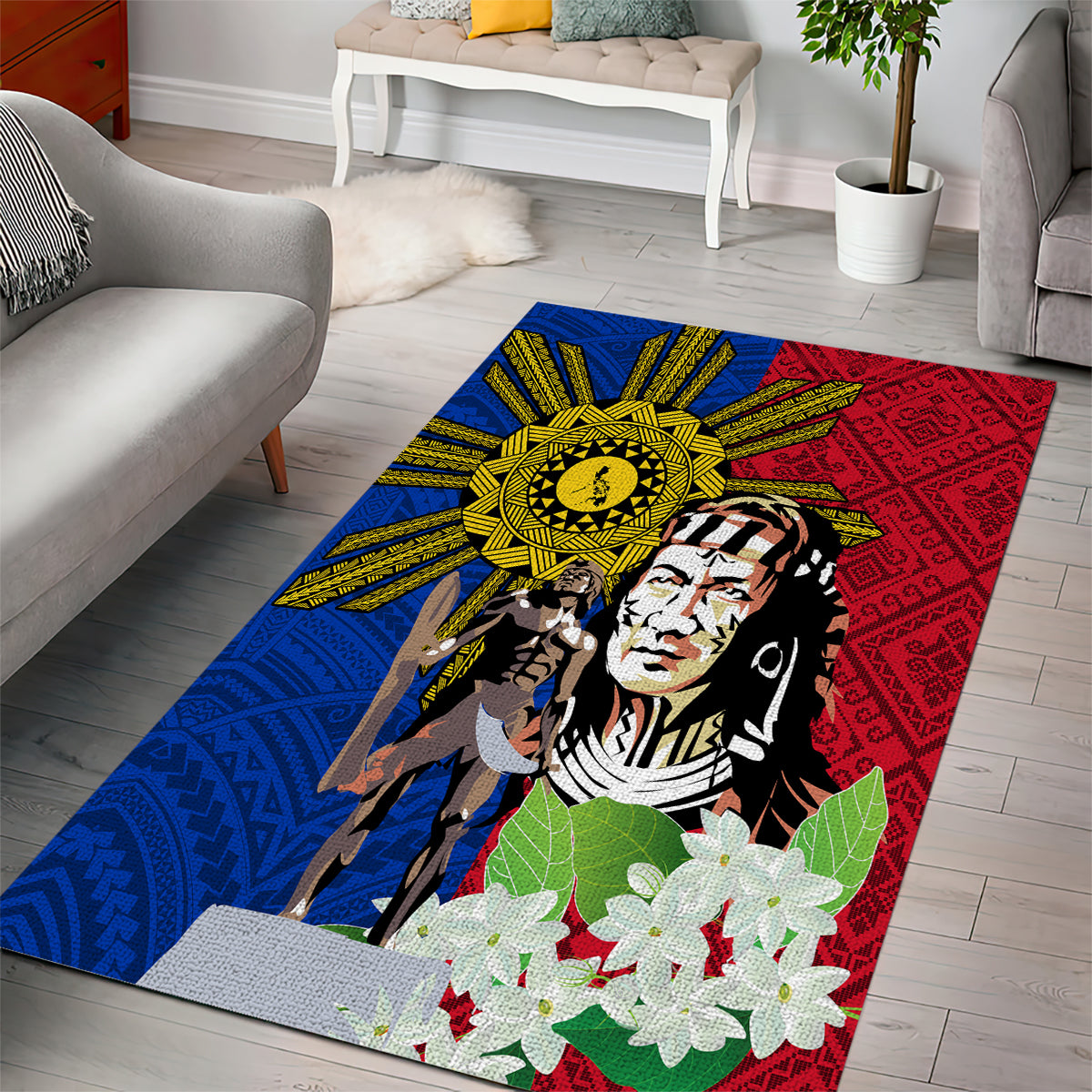 Philippines Lapu-Lapu Area Rug Filipino Sun Tattoo With Yakan Pattern LT03 - Polynesian Pride