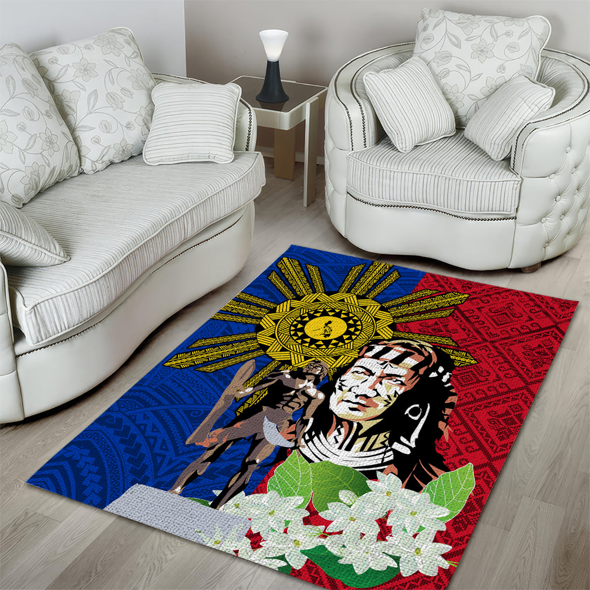 Philippines Lapu-Lapu Area Rug Filipino Sun Tattoo With Yakan Pattern LT03 - Polynesian Pride