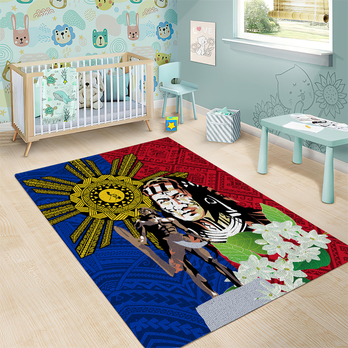 Philippines Lapu-Lapu Area Rug Filipino Sun Tattoo With Yakan Pattern LT03 - Polynesian Pride