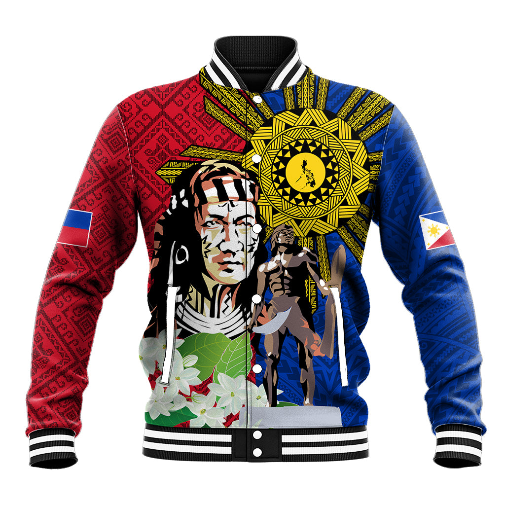Philippines Lapu-Lapu Baseball Jacket Filipino Sun Tattoo With Yakan Pattern LT03 Unisex Red - Polynesian Pride