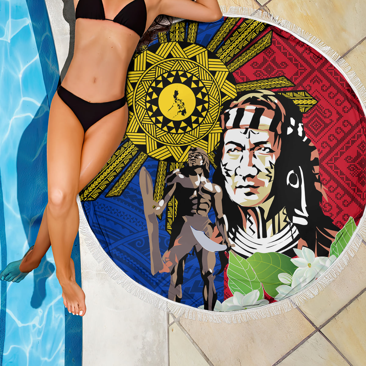 Philippines Lapu-Lapu Beach Blanket Filipino Sun Tattoo With Yakan Pattern LT03 - Polynesian Pride