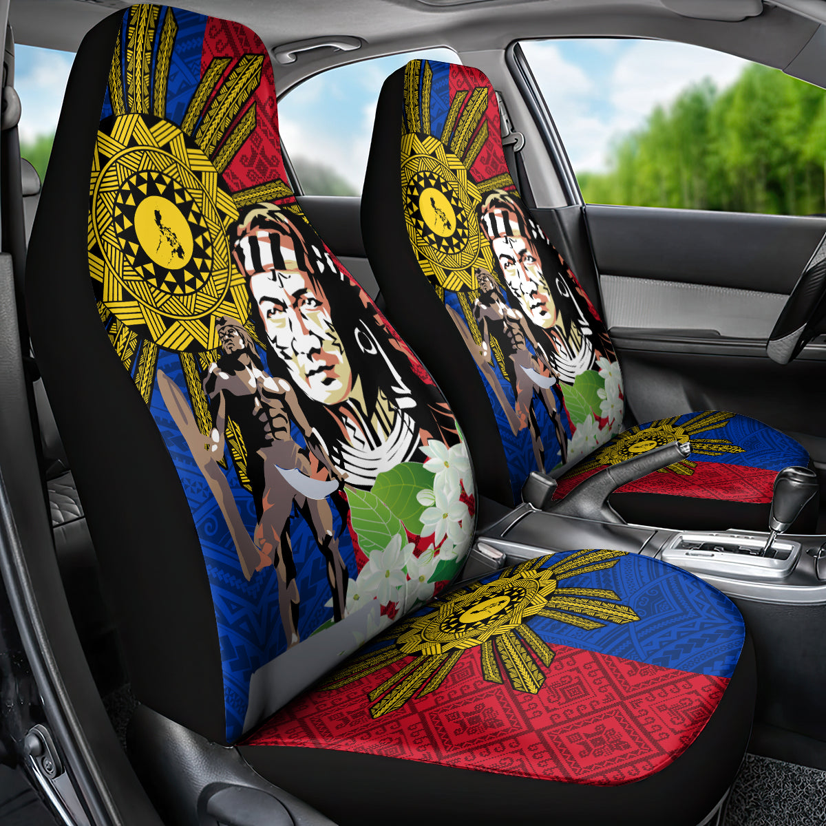 Philippines Lapu-Lapu Car Seat Cover Filipino Sun Tattoo With Yakan Pattern LT03 - Polynesian Pride