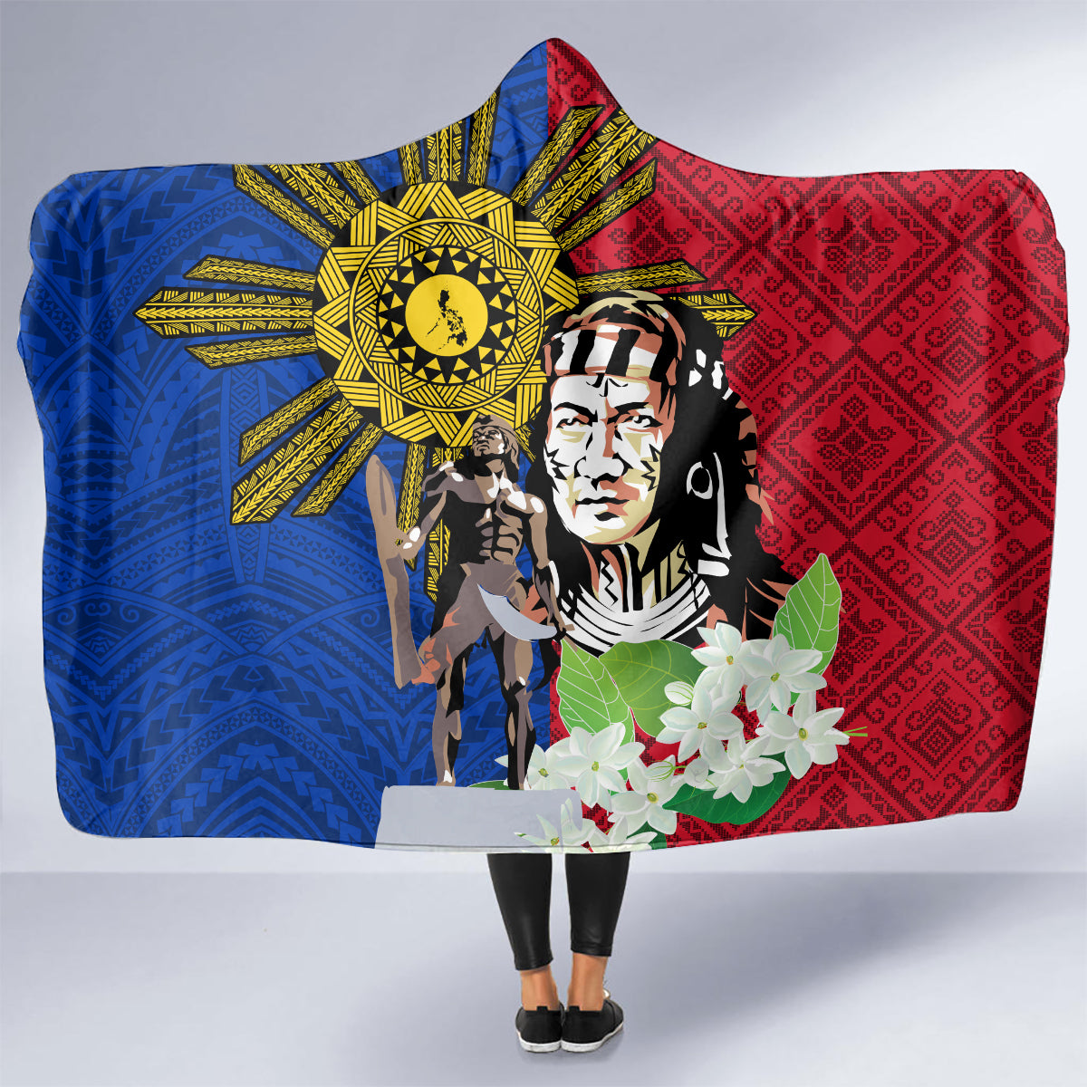 Philippines Lapu-Lapu Hooded Blanket Filipino Sun Tattoo With Yakan Pattern LT03 - Polynesian Pride