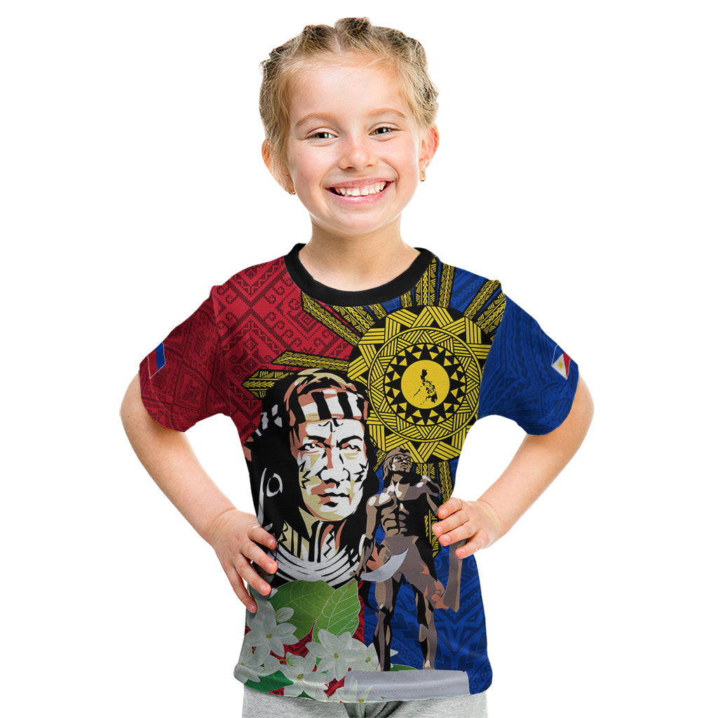 Philippines Lapu-Lapu Kid T Shirt Filipino Sun Tattoo With Yakan Pattern LT03 Red - Polynesian Pride
