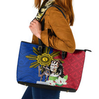 Philippines Lapu-Lapu Leather Tote Bag Filipino Sun Tattoo With Yakan Pattern LT03 Red - Polynesian Pride