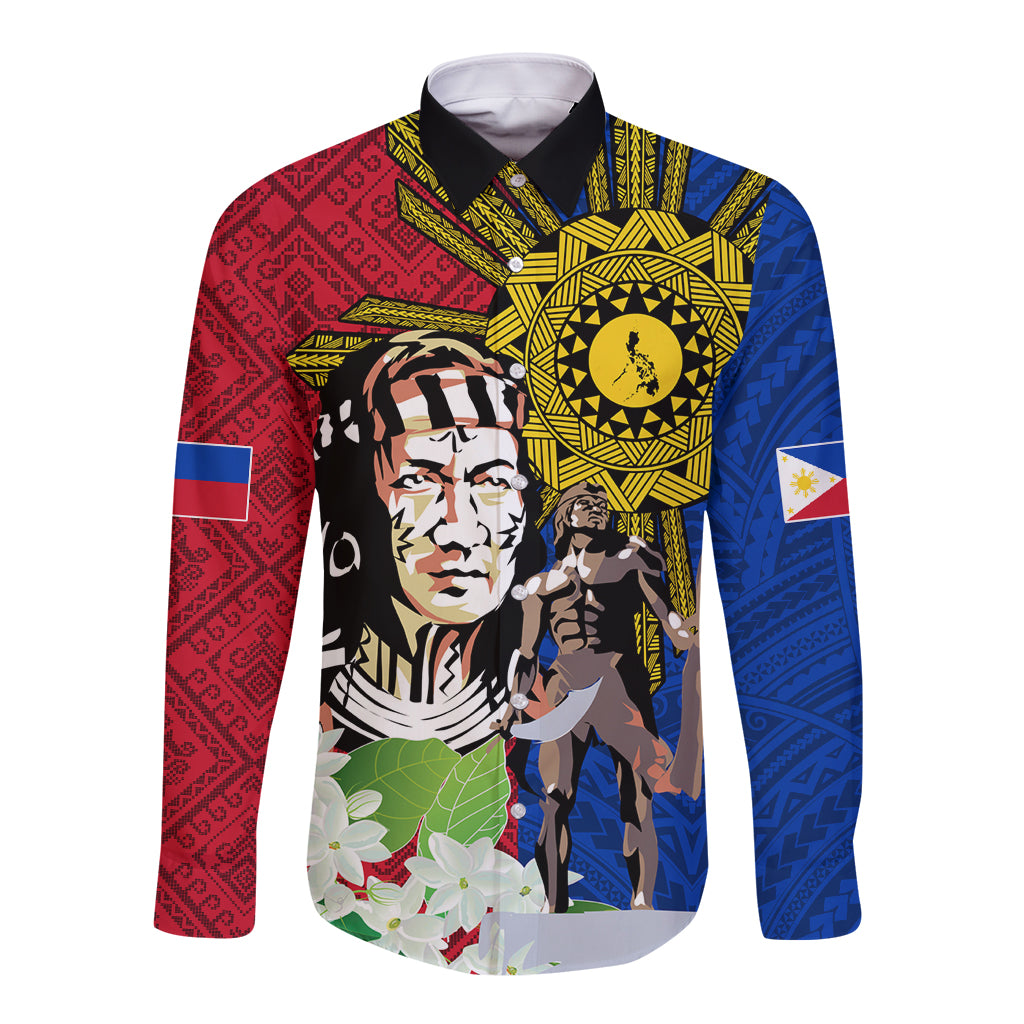 Philippines Lapu-Lapu Long Sleeve Button Shirt Filipino Sun Tattoo With Yakan Pattern LT03 Unisex Red - Polynesian Pride