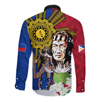 Philippines Lapu-Lapu Long Sleeve Button Shirt Filipino Sun Tattoo With Yakan Pattern LT03 - Polynesian Pride