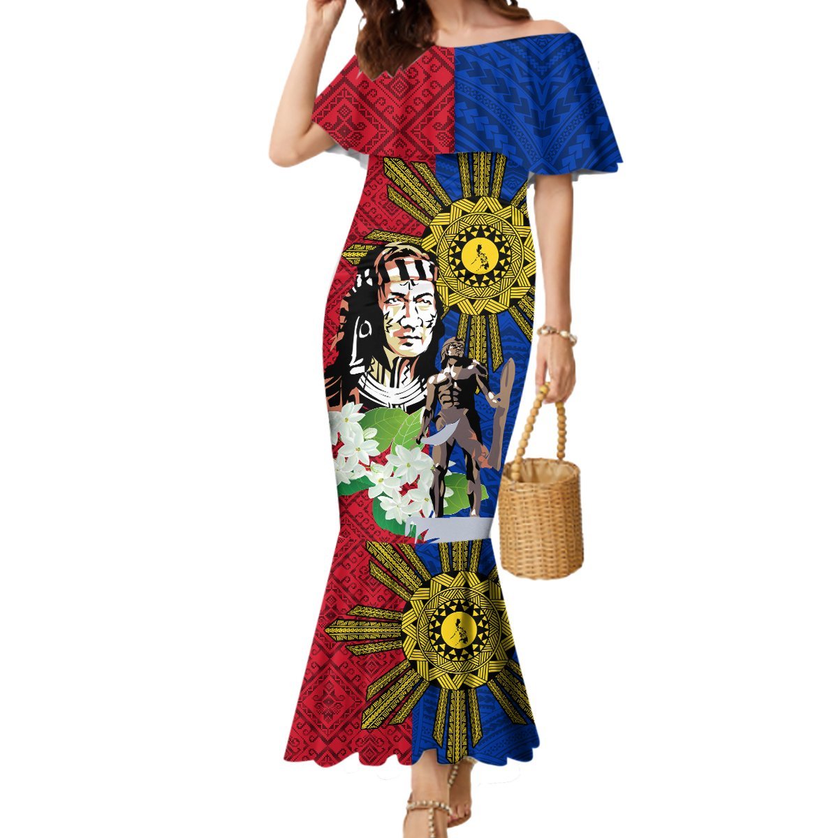 Philippines Lapu-Lapu Mermaid Dress Filipino Sun Tattoo With Yakan Pattern LT03 Women Red - Polynesian Pride