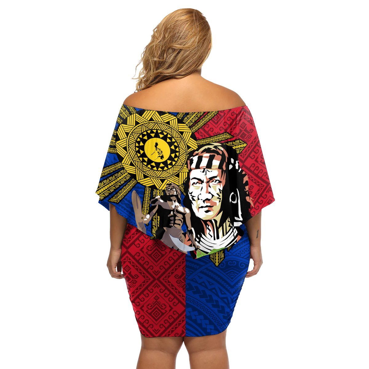Philippines Lapu-Lapu Off Shoulder Short Dress Filipino Sun Tattoo With Yakan Pattern LT03 - Polynesian Pride