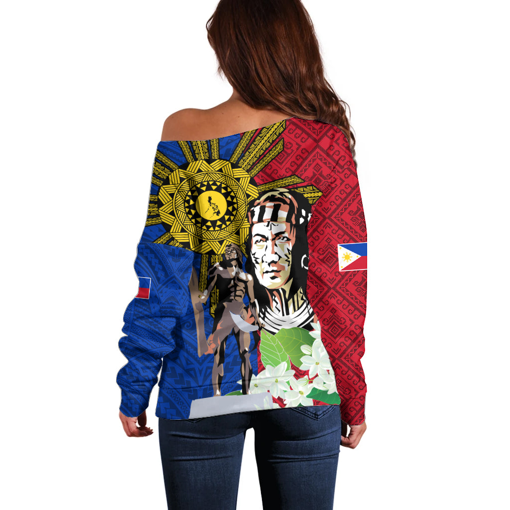 Philippines Lapu-Lapu Off Shoulder Sweater Filipino Sun Tattoo With Yakan Pattern LT03 - Polynesian Pride