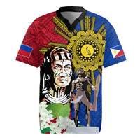 Philippines Lapu-Lapu Rugby Jersey Filipino Sun Tattoo With Yakan Pattern LT03 Red - Polynesian Pride