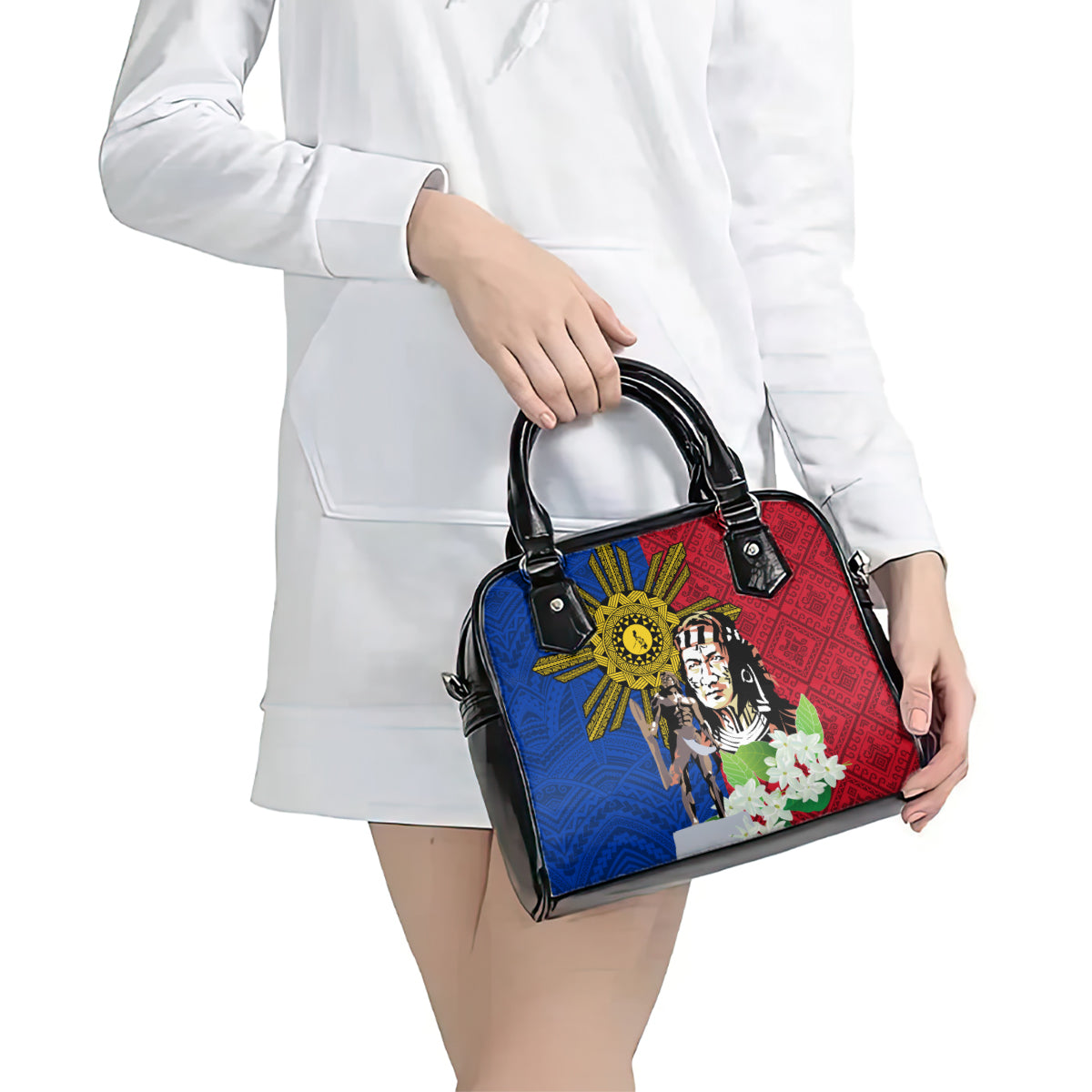Philippines Lapu-Lapu Shoulder Handbag Filipino Sun Tattoo With Yakan Pattern LT03 - Polynesian Pride