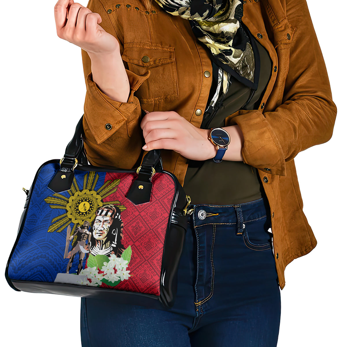 Philippines Lapu-Lapu Shoulder Handbag Filipino Sun Tattoo With Yakan Pattern LT03 - Polynesian Pride