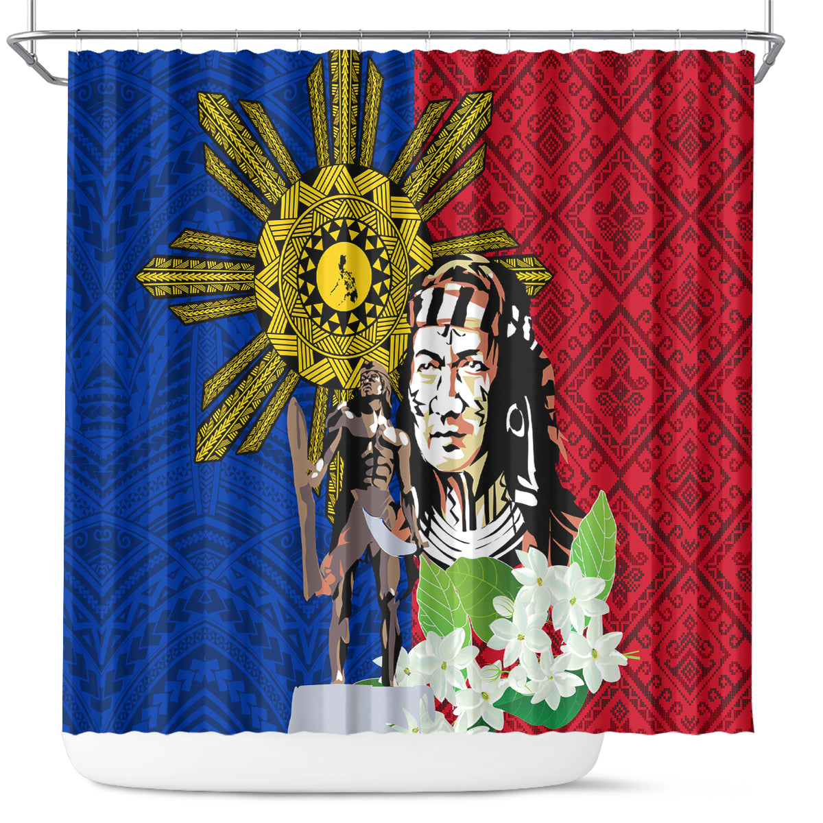 Philippines Lapu-Lapu Shower Curtain Filipino Sun Tattoo With Yakan Pattern