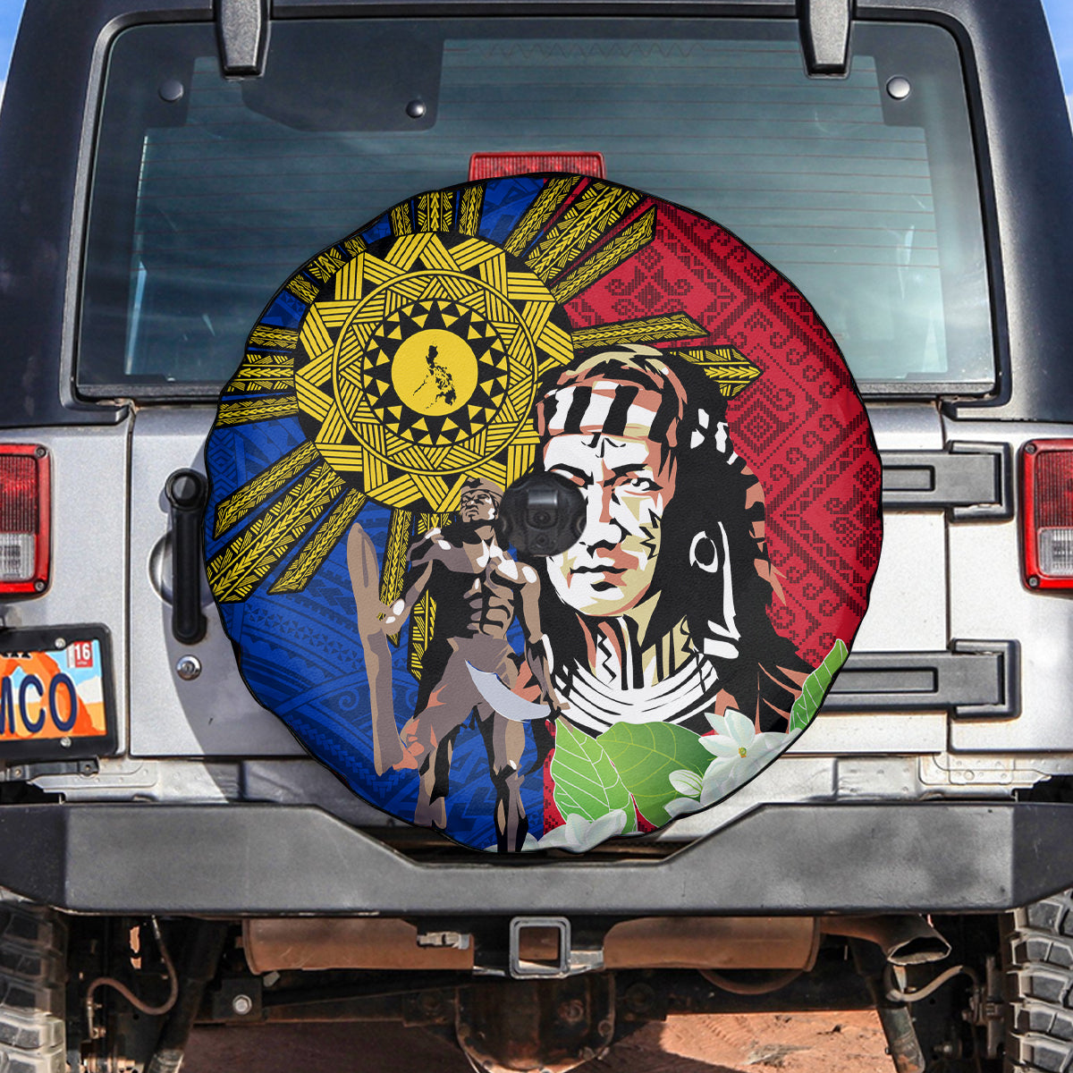 Philippines Lapu-Lapu Spare Tire Cover Filipino Sun Tattoo With Yakan Pattern LT03 Red - Polynesian Pride