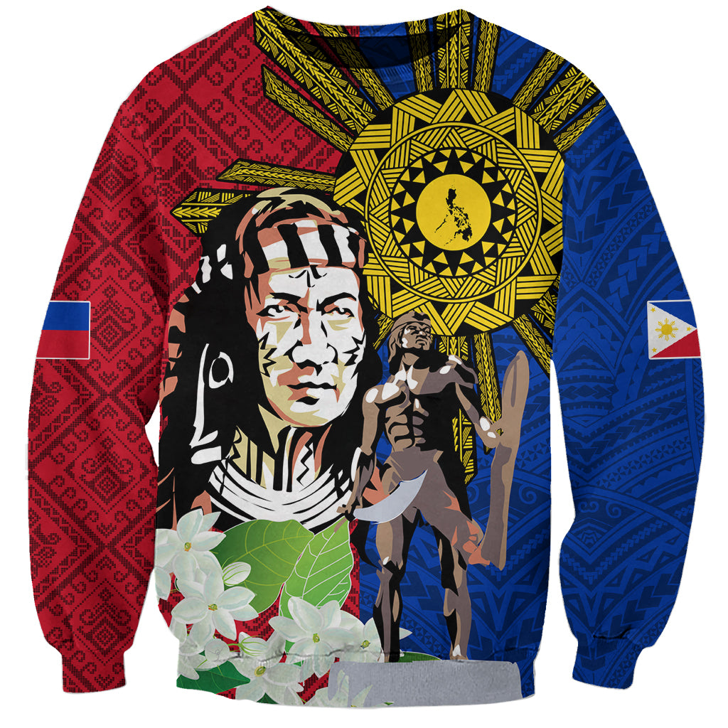 Philippines Lapu-Lapu Sweatshirt Filipino Sun Tattoo With Yakan Pattern LT03 Unisex Red - Polynesian Pride