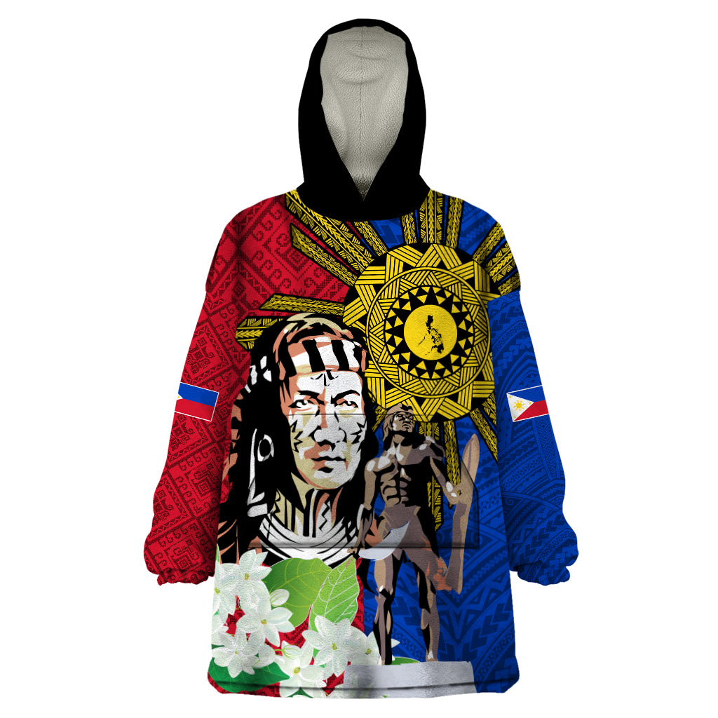 Philippines Lapu-Lapu Wearable Blanket Hoodie Filipino Sun Tattoo With Yakan Pattern LT03 One Size Red - Polynesian Pride